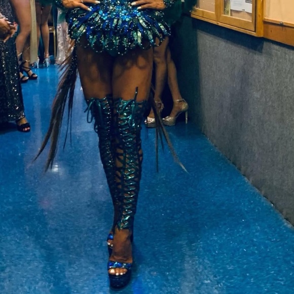 Stunning Blue Satin Competition Sandals – 7.5” High with 2” Platform - Picture 11 of 11